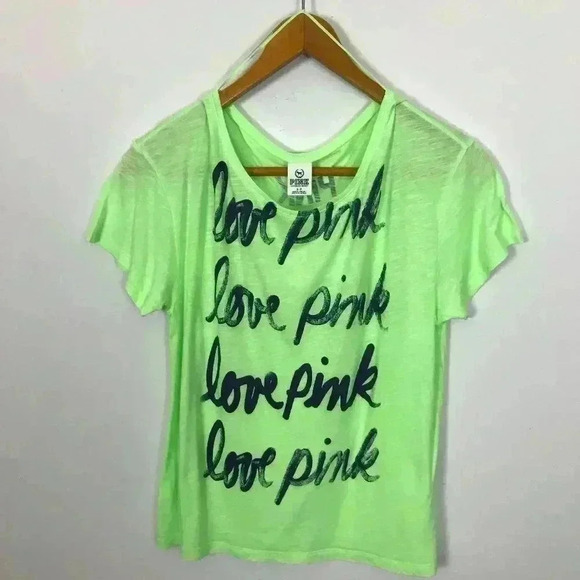 Pink VS Women Solid Boat Straps SP Lime T-Shirt - Picture 2 of 7